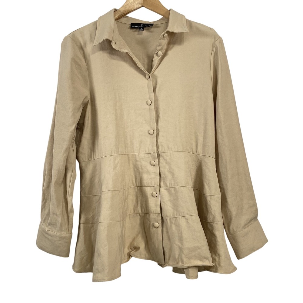 Tuckernuck Pomander Place Womens Ashlen Tiered Ruffle Button Up Shirt sz M Tan